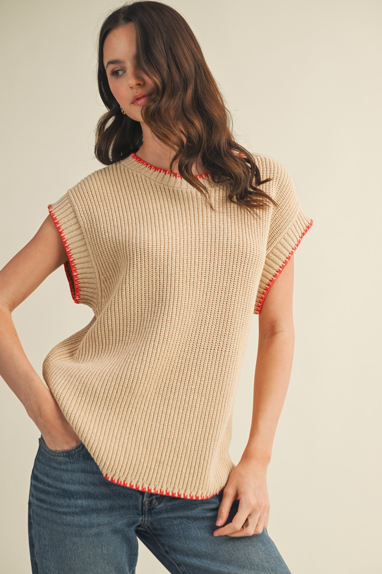 Whipstitch Trimmed Sweater
