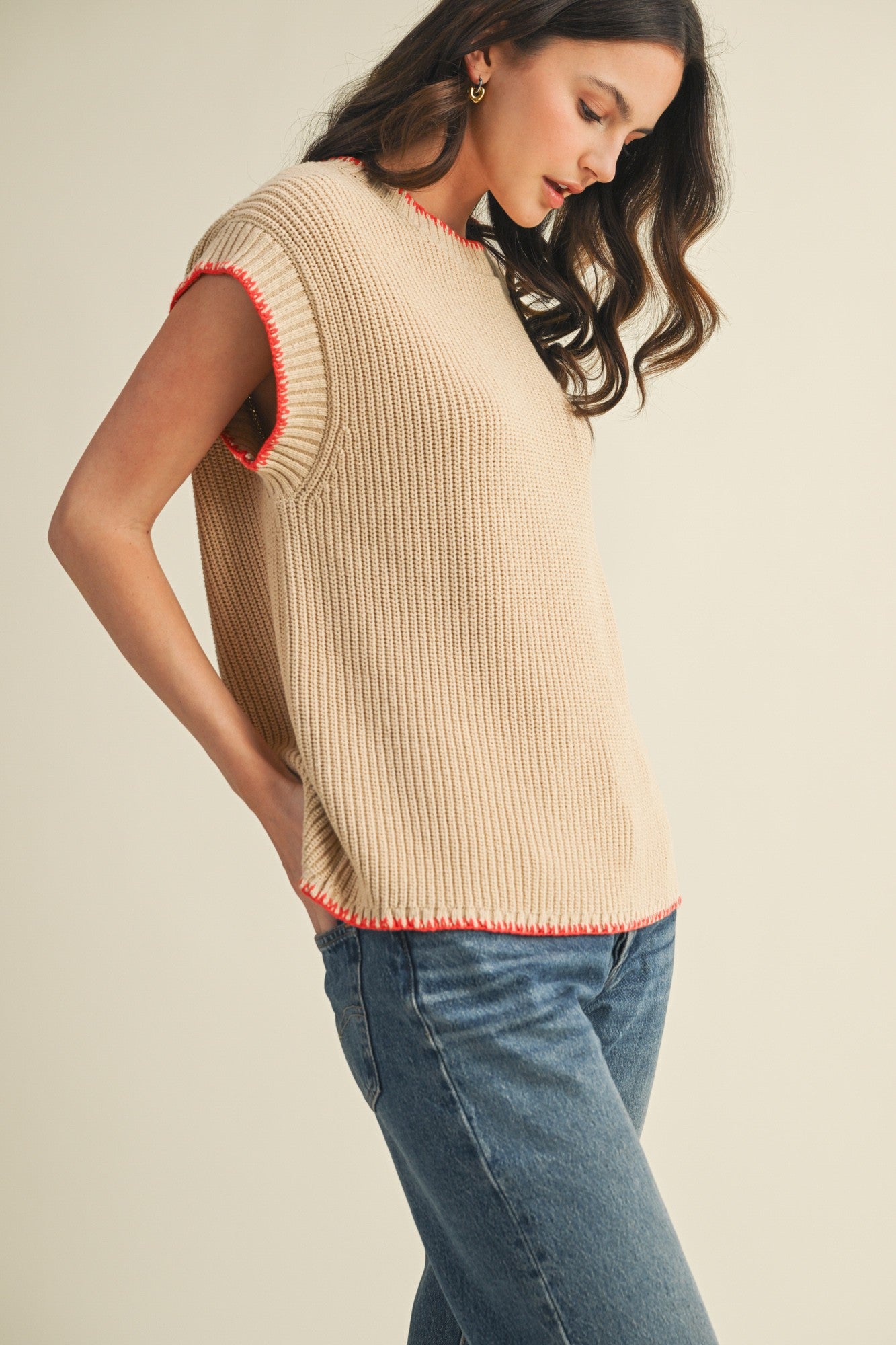 Whipstitch Trimmed Sweater
