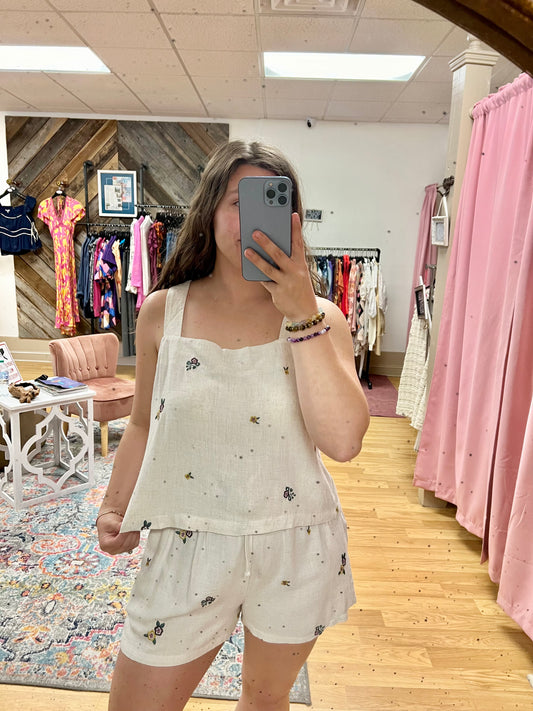 Embroidered Button Tank