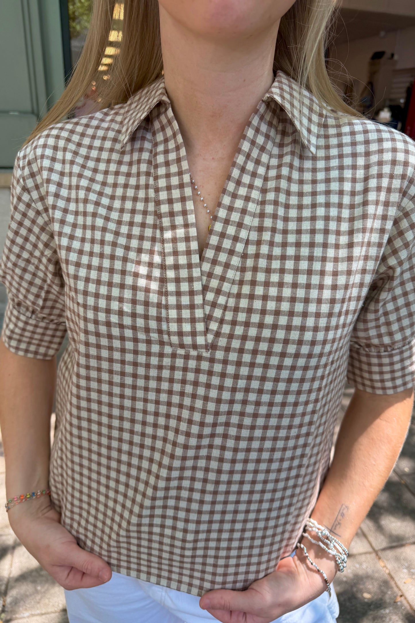 Natural Gingham Top
