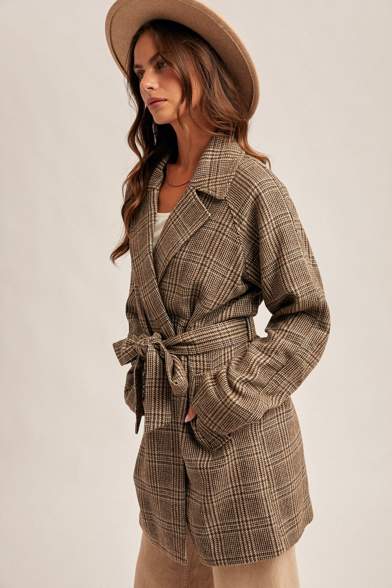 Check Belted Coat