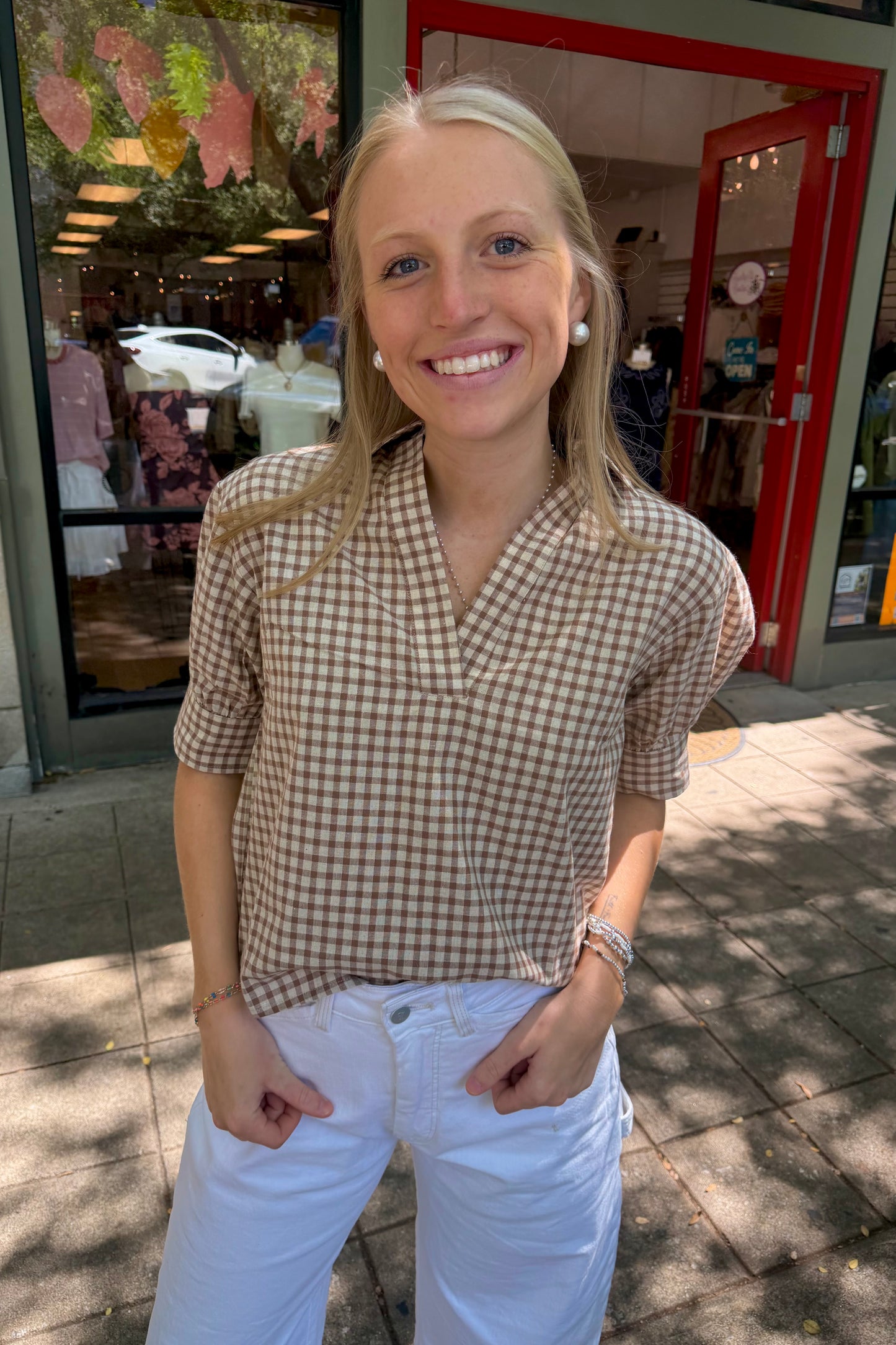 Natural Gingham Top