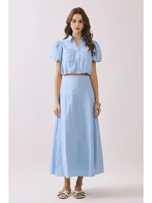 Sky Topstitch Skirt