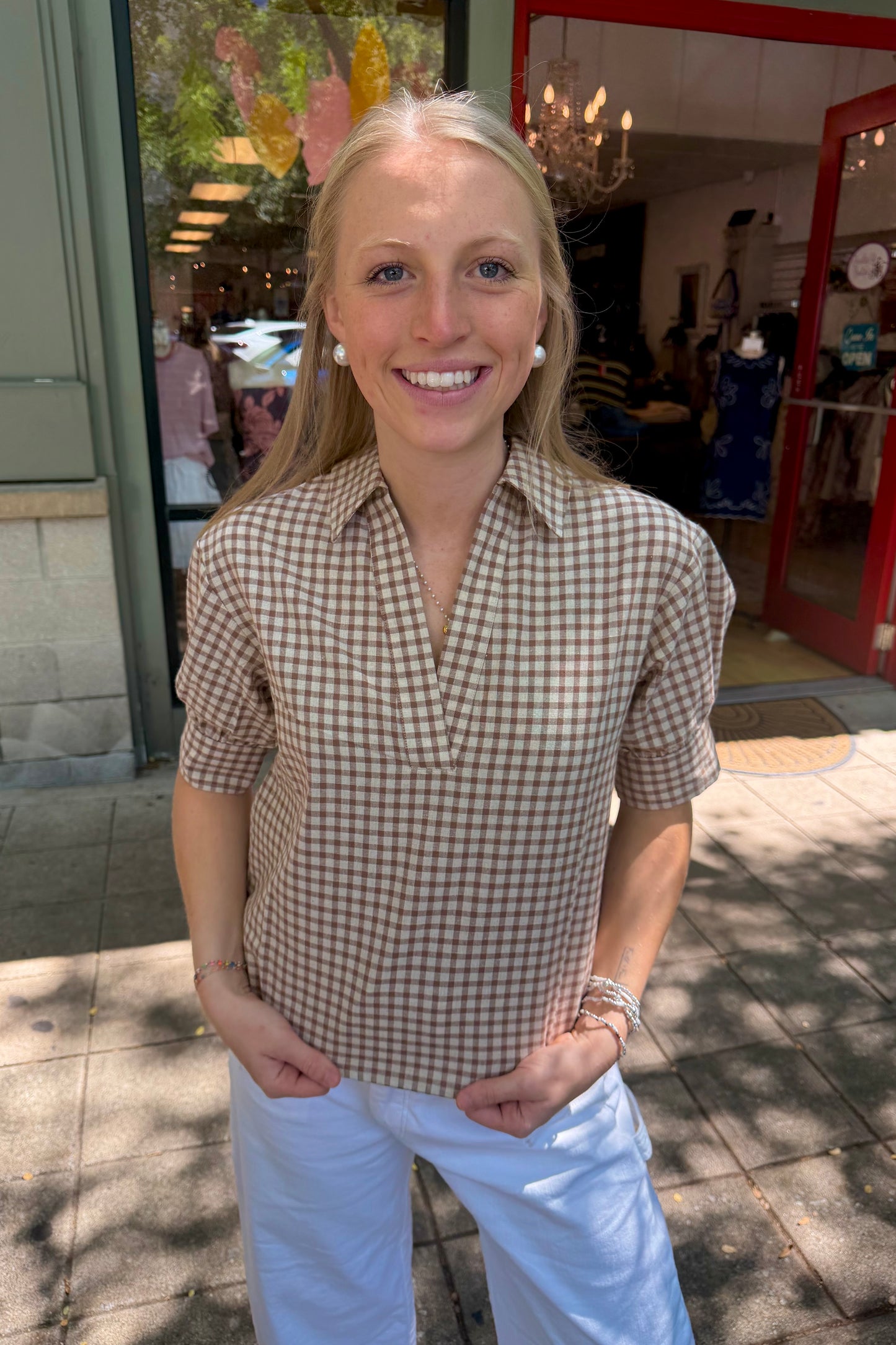Natural Gingham Top
