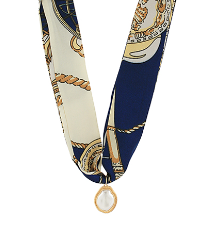 Navy Pearl Scarf Necklace