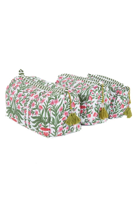 Pink Green Makeup Bag - Set of 3