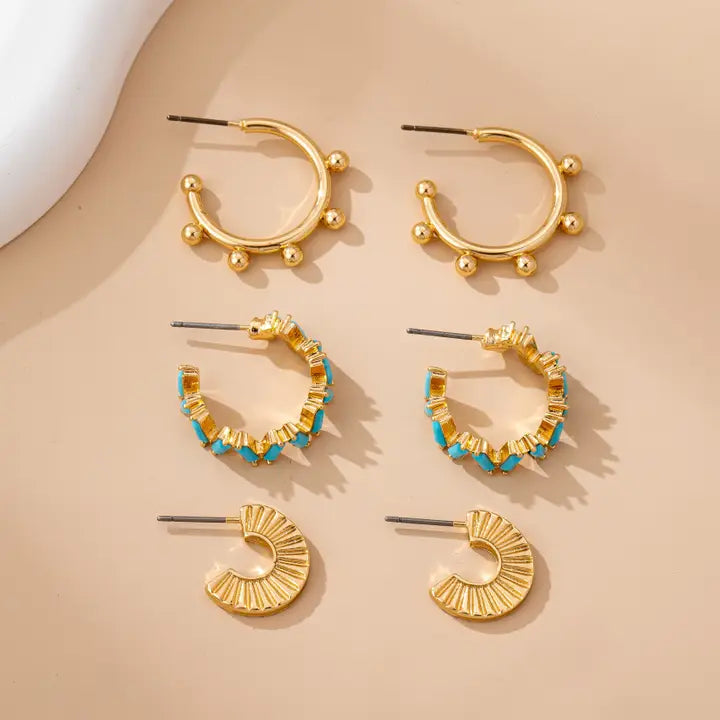 Turquoise Trio Hoops