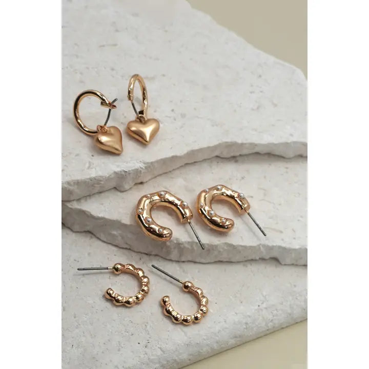 Heart Pearl Hoop Set