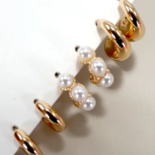 Pearl Huggie Trio Set