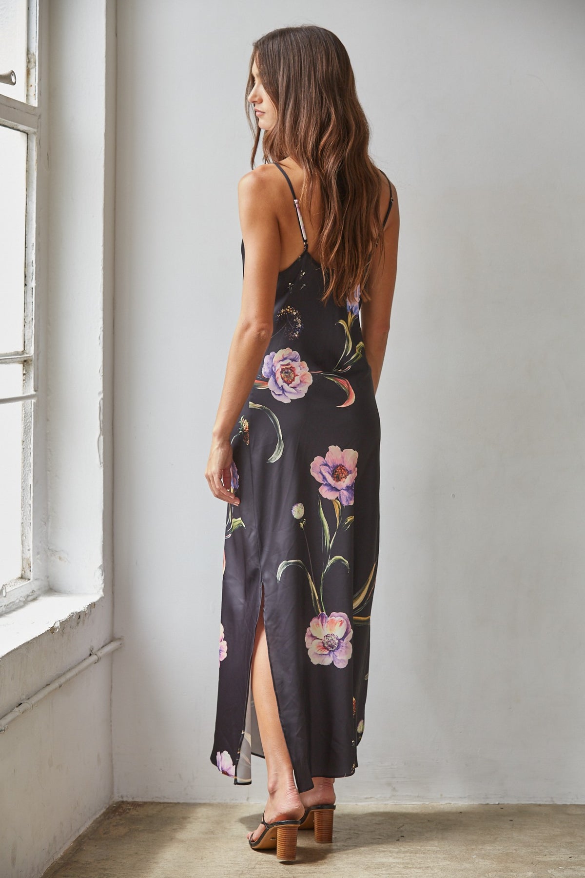 Midnight Iris Satin Dress