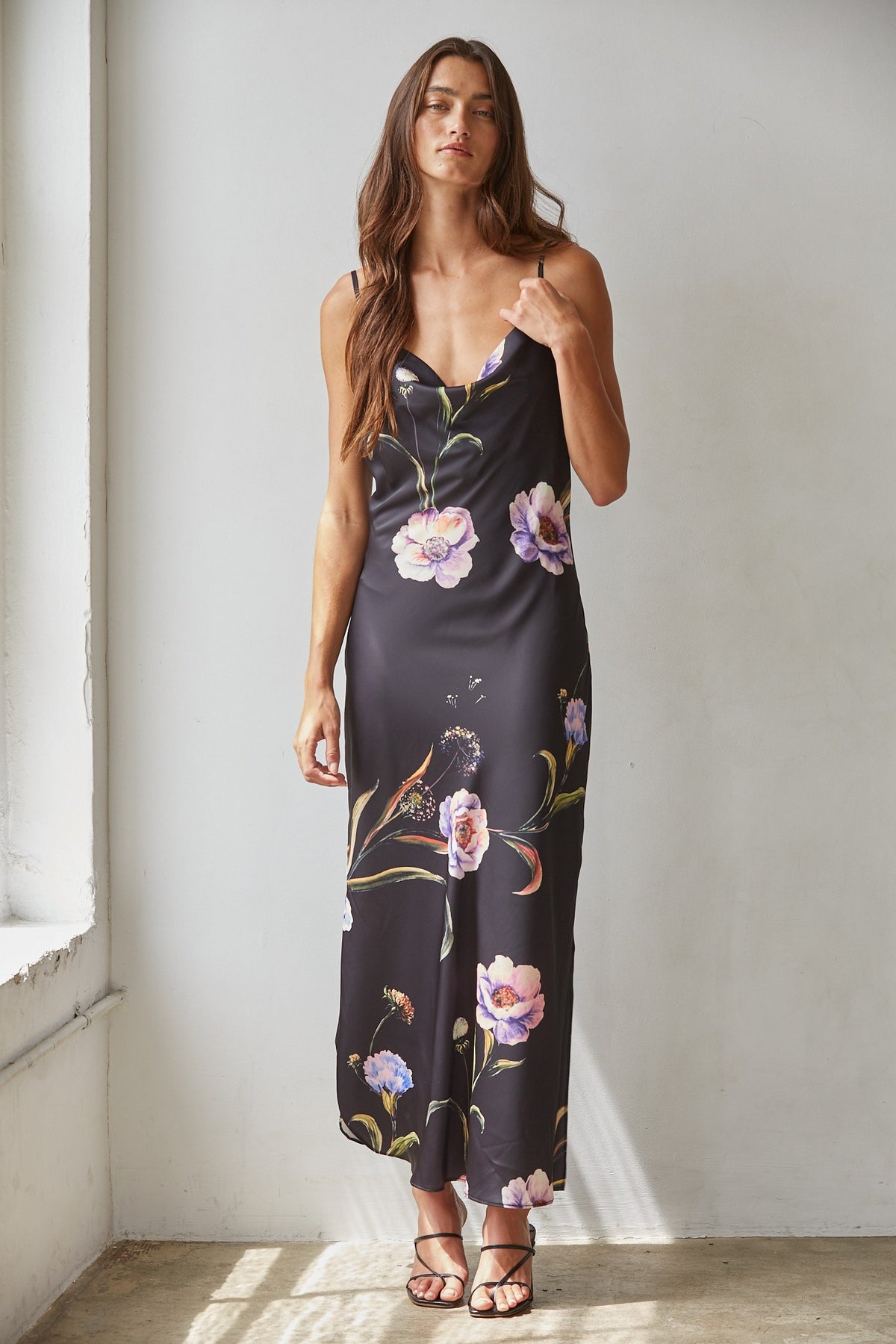 Midnight Iris Satin Dress